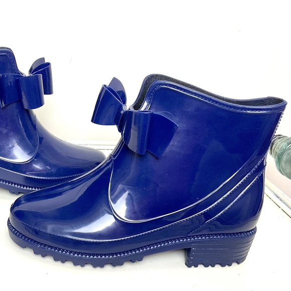 NRUDPQV Blue Waterproof Bow Rubber Rain Winter Snow Ankle Boots  size 6.5 - Picture 3 of 16